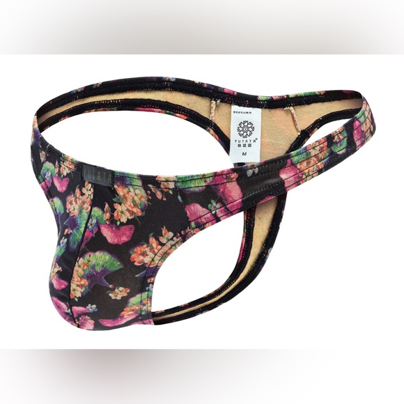 Yutata Men’s Floral Thong - Black (Large) - Picture 8 of 8